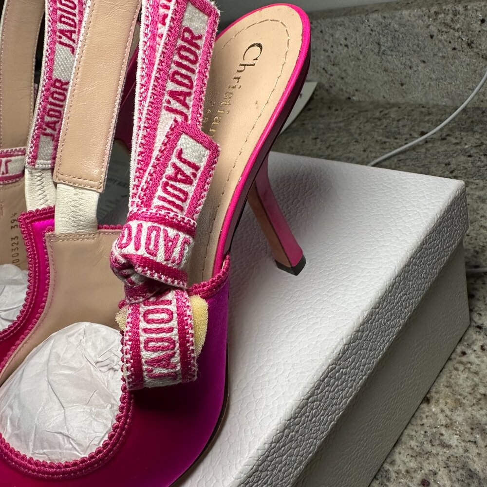 Dior Pink Satin J'Adior Slingback Pointed Toe Heels - Picture 8 of 12